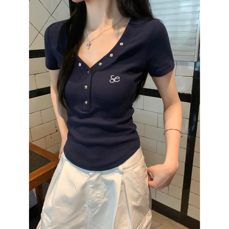 XIANSINIAO T Shirts Women's Navy Blue-2
