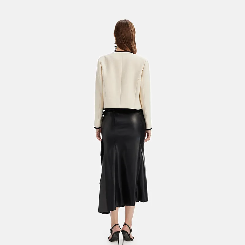 Rich Radi Q's Cropped Coats Women's Beige Apricot-5