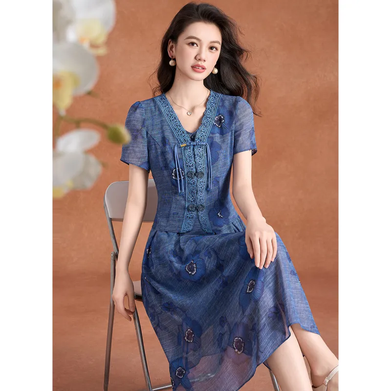 Mylan Two Piece Skirt Sets Women's Blue-4