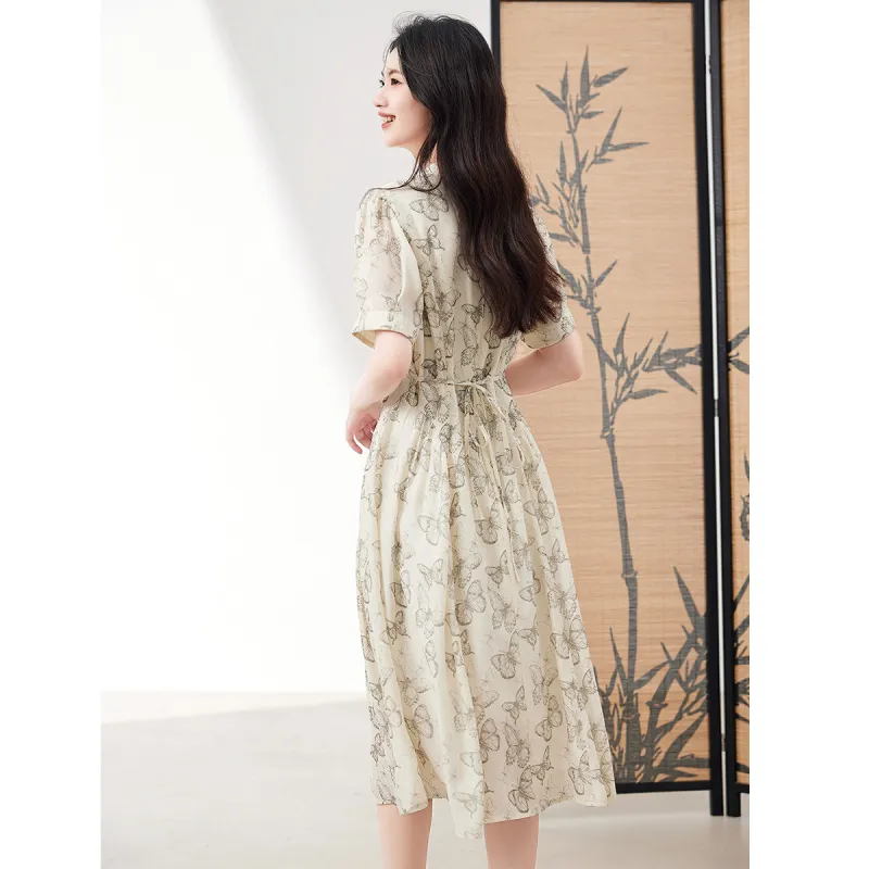 XINFEIYU Short Sleeved Dresses Women's Beige-4