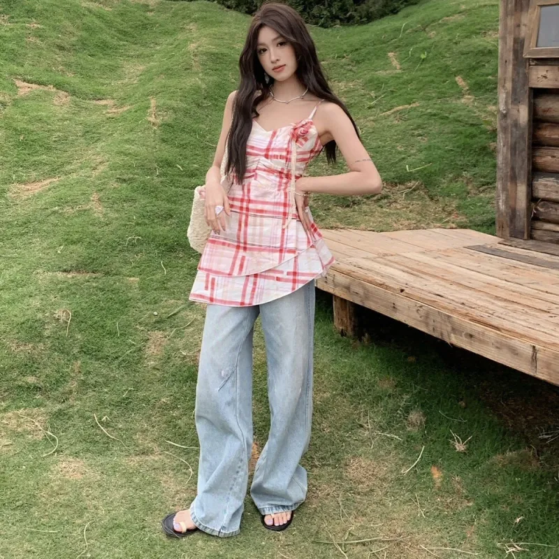 BEAUTIFUL CONFESSION Slip Dress Women's Red Plaid-6