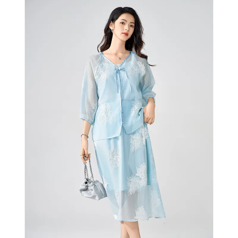 Love Elaine Skirt Set Women's Blue-1