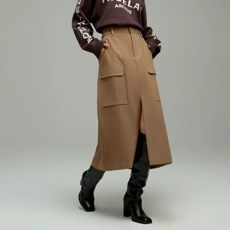 ONLY Denim Long Skirts Women's E10 Cub Brown-3