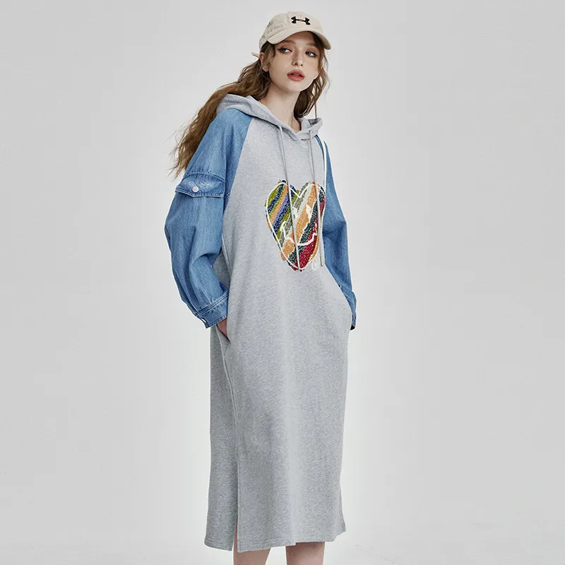 ELF SACK Long Sleeved Dress Women's Heart Heather Gray-4