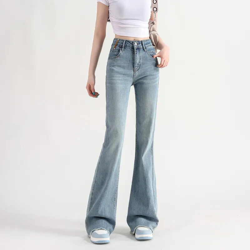 FAWENXIANGZI Spring, Fall Jeans Slim Fit Women's Vintage Blue-8