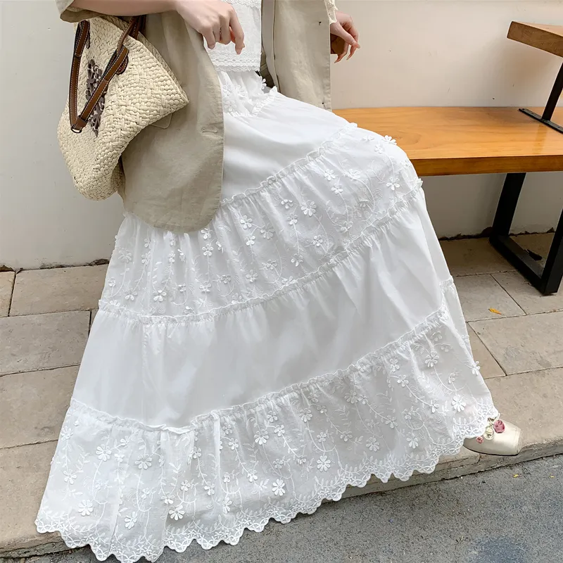XIANSINIAO Casual Long Skirt Women's White-2