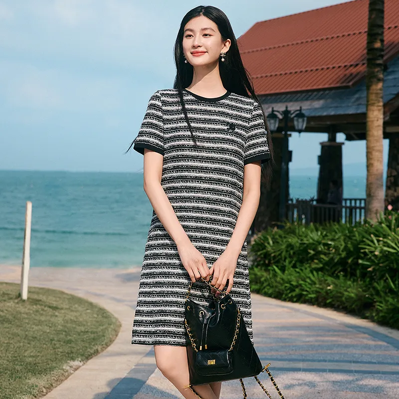 JZ. ANNAKRO Long Sleeved Dress Women's Black White Stripes-5