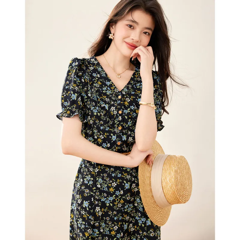 Like The Age Of Water Short Sleeved Dress Women's Black-2