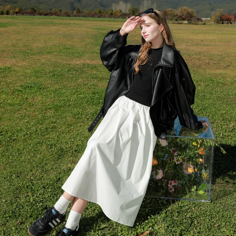 3COLOUR Casual Long Skirt Women's Pearl White-6