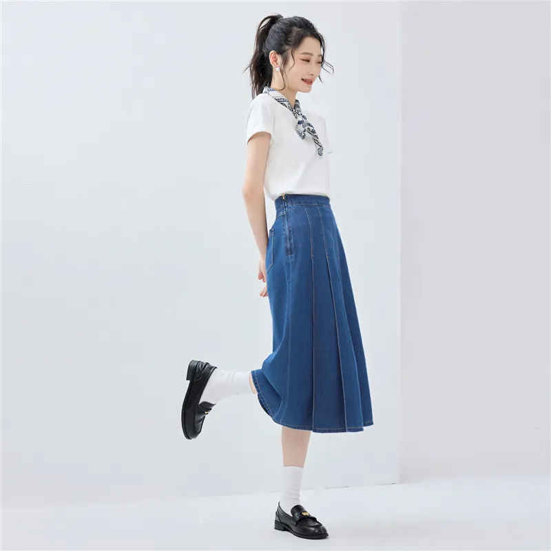 UNIQLO Denim Long Skirt Women's 62 Medium Blue-6