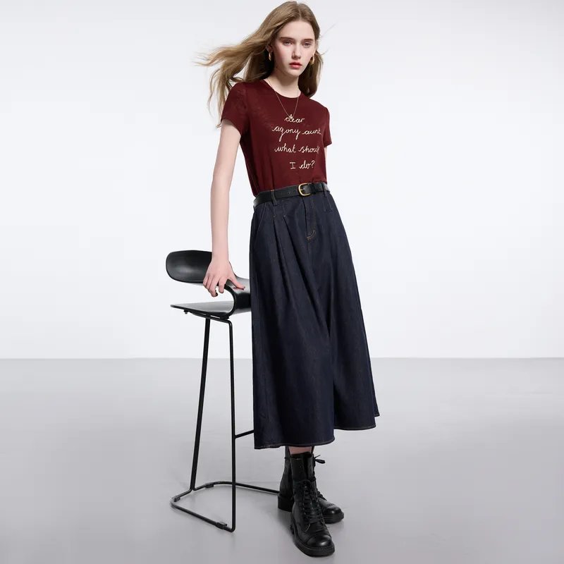3COLOUR Casual Long Skirt Women's Deep Sea Blue-6