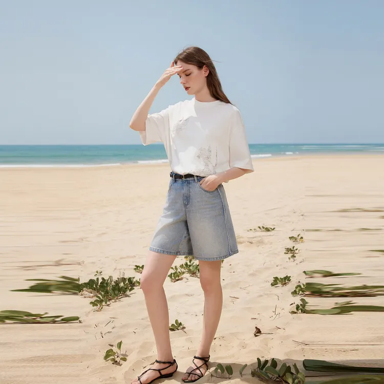 ELLE Drop Shoulder Sleeve T Shirt Women's White-6