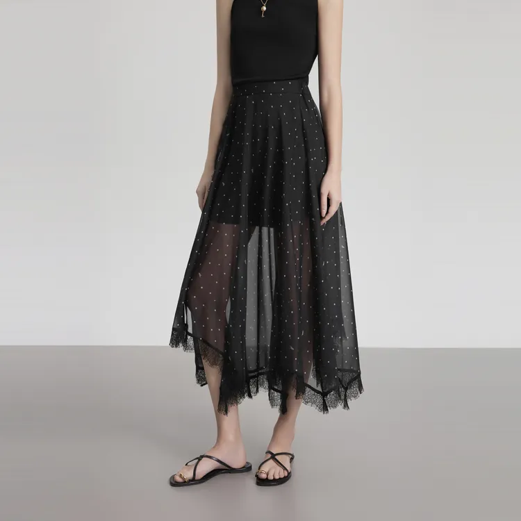 ELLE Casual Long Skirts Women's Black White-2