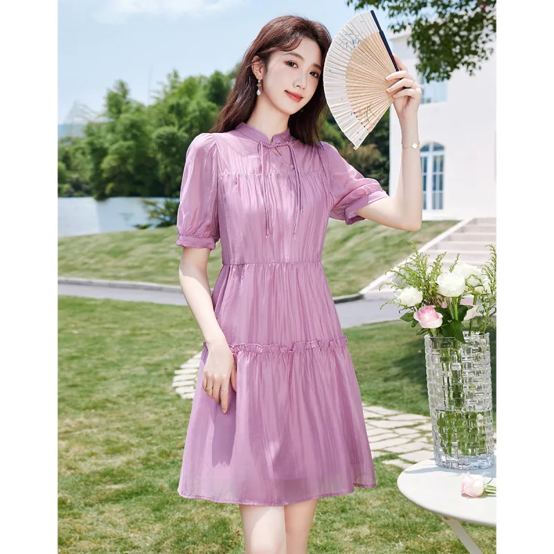 Like The Age Of Water Summer Short Sleeved Dress Regular Women's Pink Purple-2