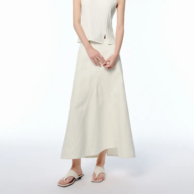 PEACEBIRD Casual Long Skirt Women's White-2