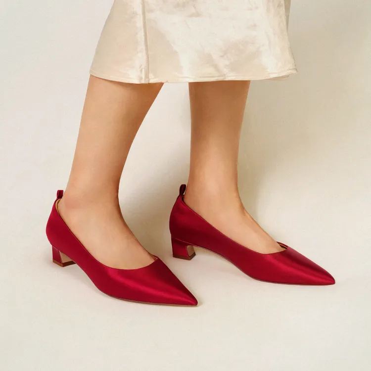 7or9 Red Velvet Cake Chunky Heel High Heels 3.5cm Women's Red-4