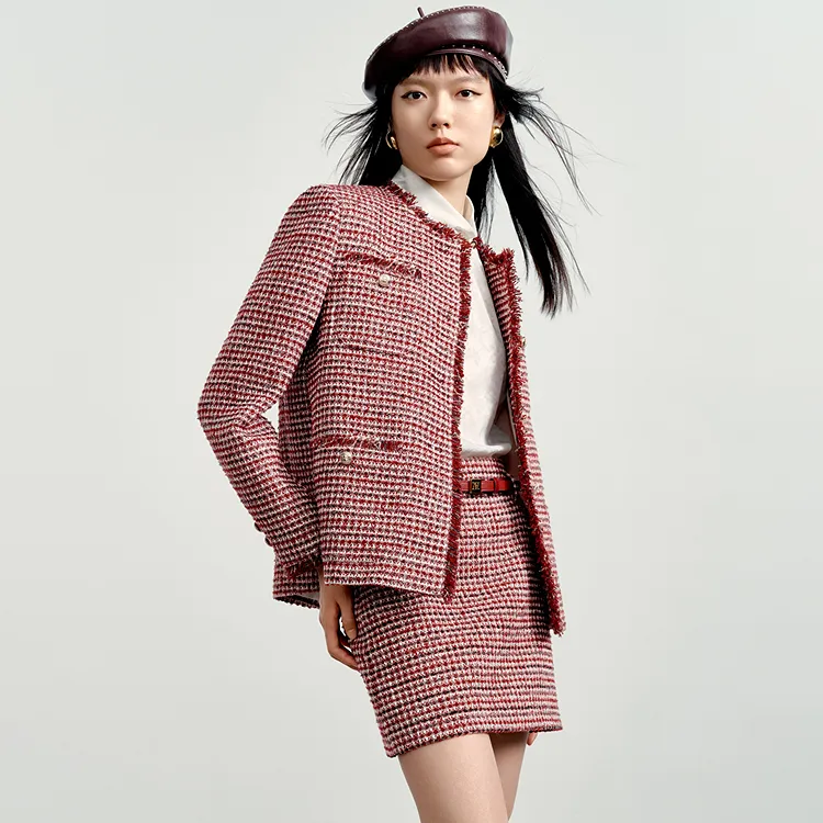 PEACEBIRD Cropped Coat Women's Dark Burgundy-4