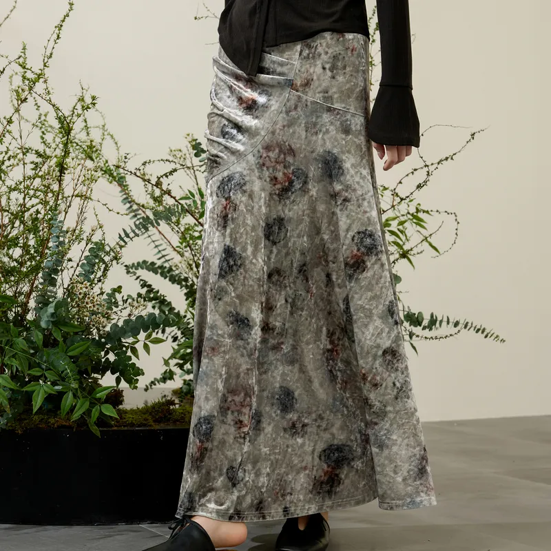 3COLOUR Casual Long Skirt Women's Green Beige Floral-2