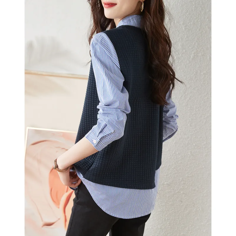 XIANSINIAO Shirt Women's Navy Blue-4