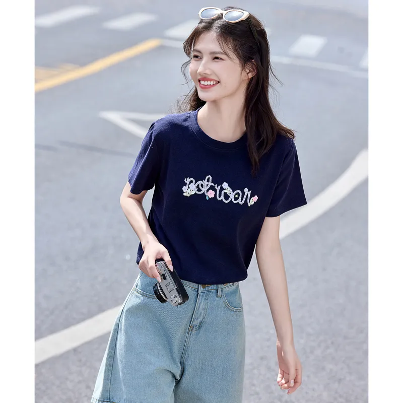 Still quiet T Shirts Women's Navy Blue-5