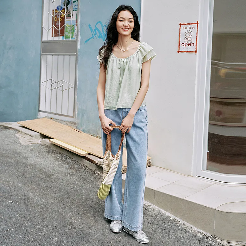 LEDIN Chiffon Shirt Women's Tasty Green In Stock-3