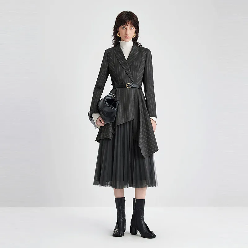 IDPAN Long Sleeved Dresses Women's Gray Coffee-2