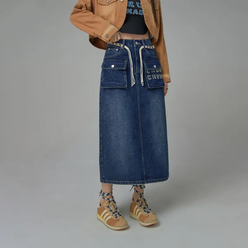 CHUU Casual Long Skirts Women's Denim Blue-3