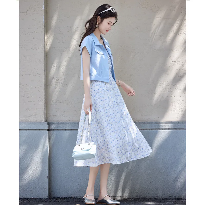 TERRE BLEUE Two Piece Skirt Sets Women's Blue-1