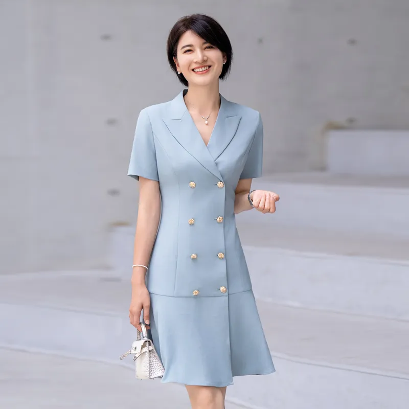 ONE SHALLOW Short Sleeved Dresses Women's Blue-4