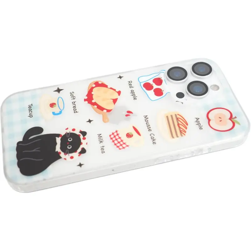 Sopi Acrylic Material Plaid Black Cat Cake Dessert Phone Cases Compatible With IPhone 16/15 Pro Max/Apple 13/14 Pro/Max-7