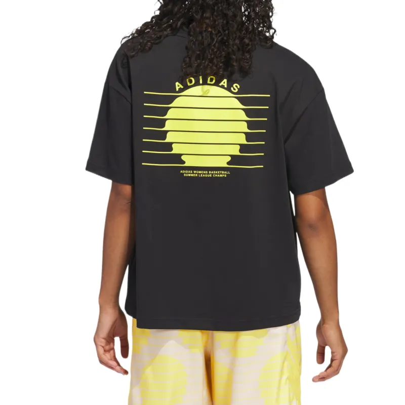 Adidas Drop Shoulder Sleeve T Shirt Women's Yellow Black-2