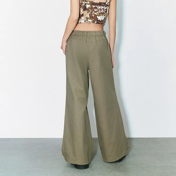 URBAN REVIVO Casual Pants Women's Khaki Green-4