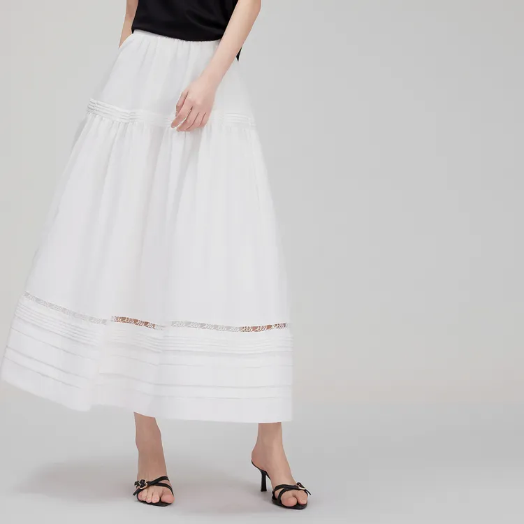 ELLE Casual Long Skirt Women's White-3