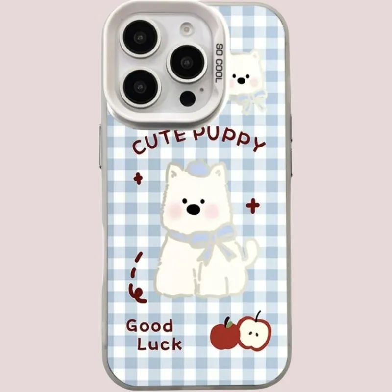 Sopi Acrylic Material Blue Plaid West Highland Phone Cases Compatible With IPhone 16/15 Pro Max/Apple 13/14 Pro/Max-1