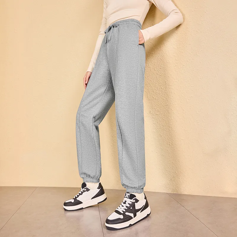 XTEP Little C Pants Knitted Sports Pants Fleece Lined Women's Light Heather Gray-5