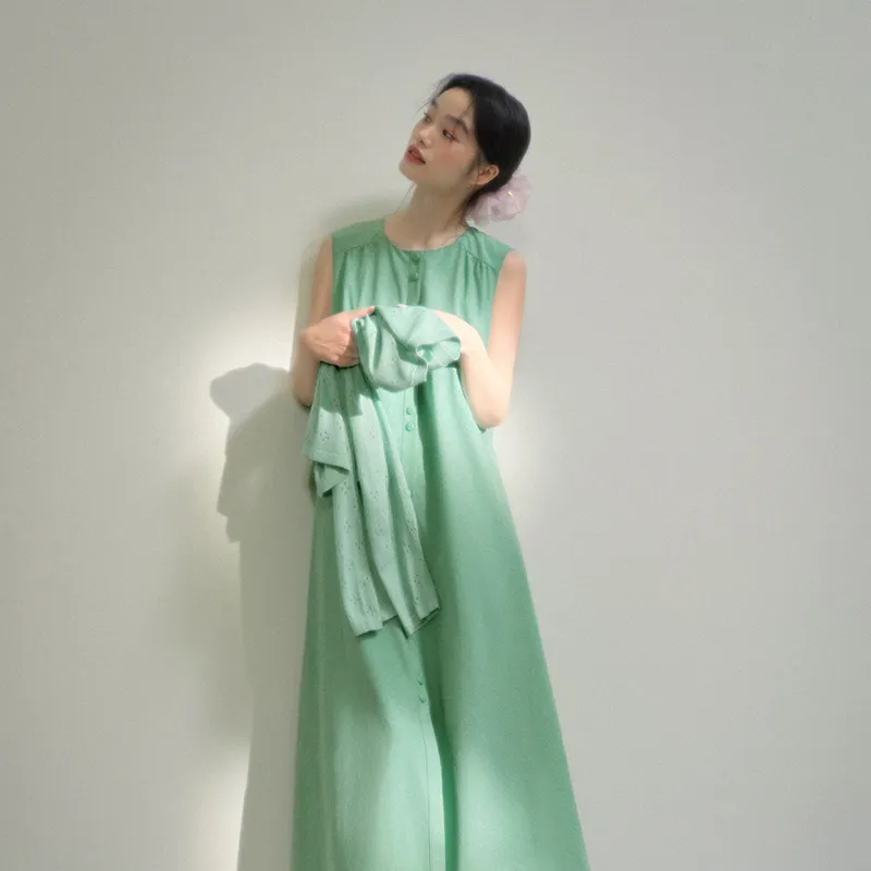 KUOSE Sleeveless Dresses Women's Green-6