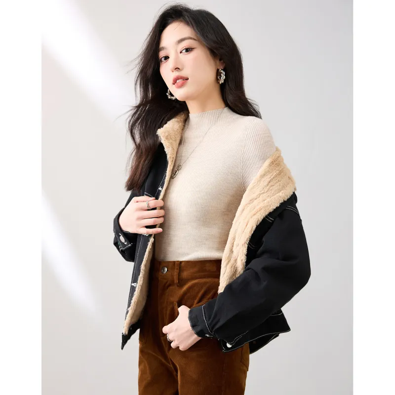 Like The Age Of Water Velvet feel Coat Women's Black-2