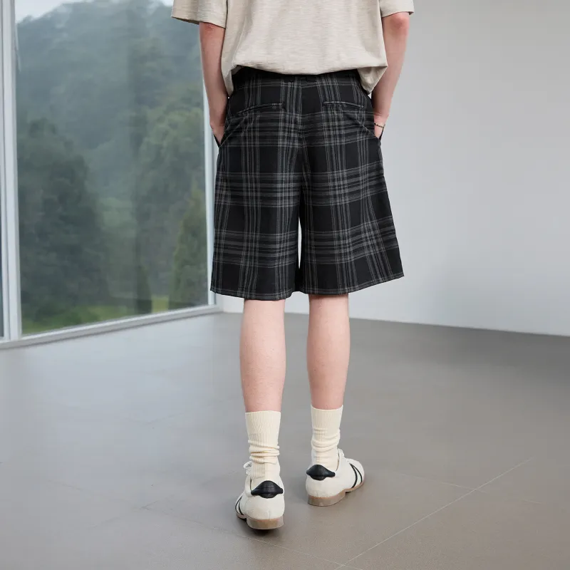 Lilbetter Casual Shorts Unisex Black Gray Plaid-1