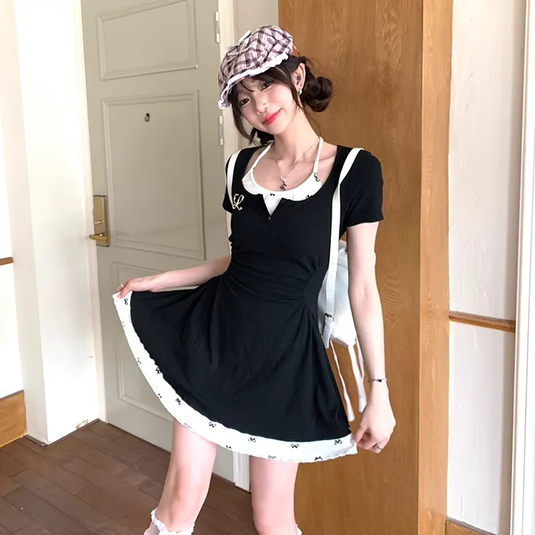 QYPRF Short Sleeved Dress Women's Black-3