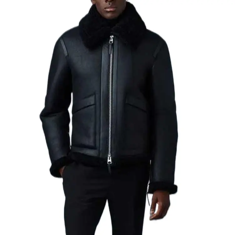 MACKAGE KRISTIAN Sheepskin Jacket With Spread Collar Jacket Men's Black-1