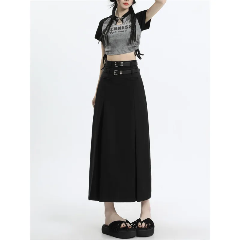 ZAVK Casual Long Skirts Women's Black-2