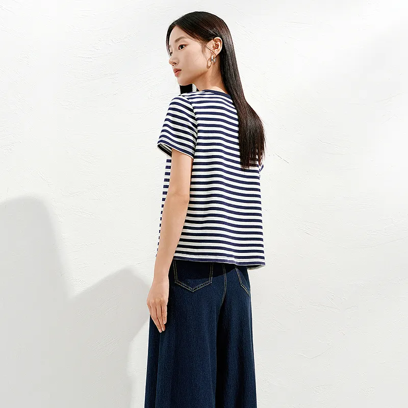 JZ. ANNAKRO T Shirts Women's Dark Blue Stripe-3
