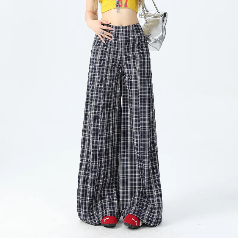 ZAVK Casual Pants Women's Black White Plaid Pants-2