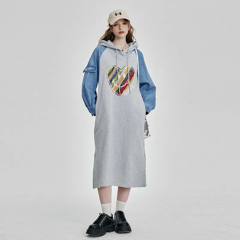 ELF SACK Long Sleeved Dress Women's Heart Heather Gray-5