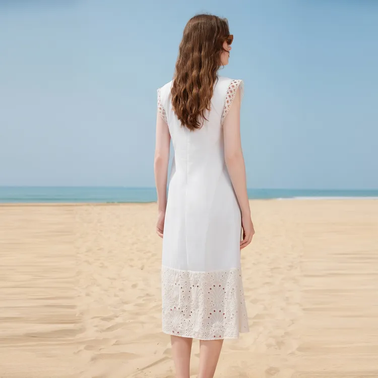 ELLE Sleeveless Dresses Women's White-6