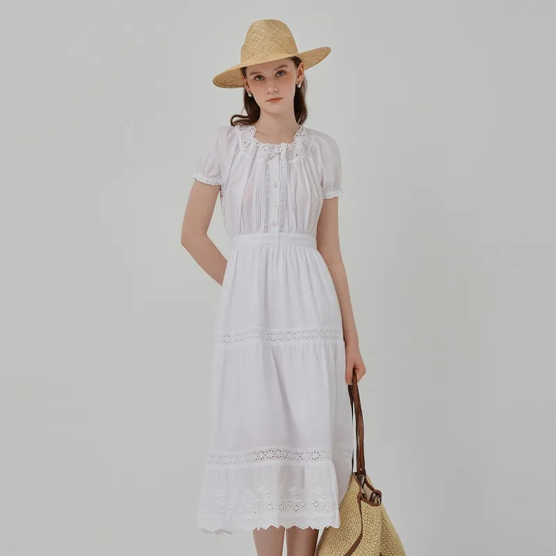 Teenie Weenie Short Sleeved Dress Women's Ivory White-3