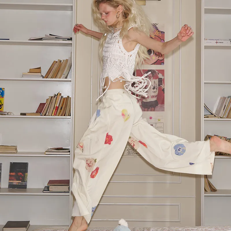 ELF SACK Casual Pants Women's Floral Heather Beige-4
