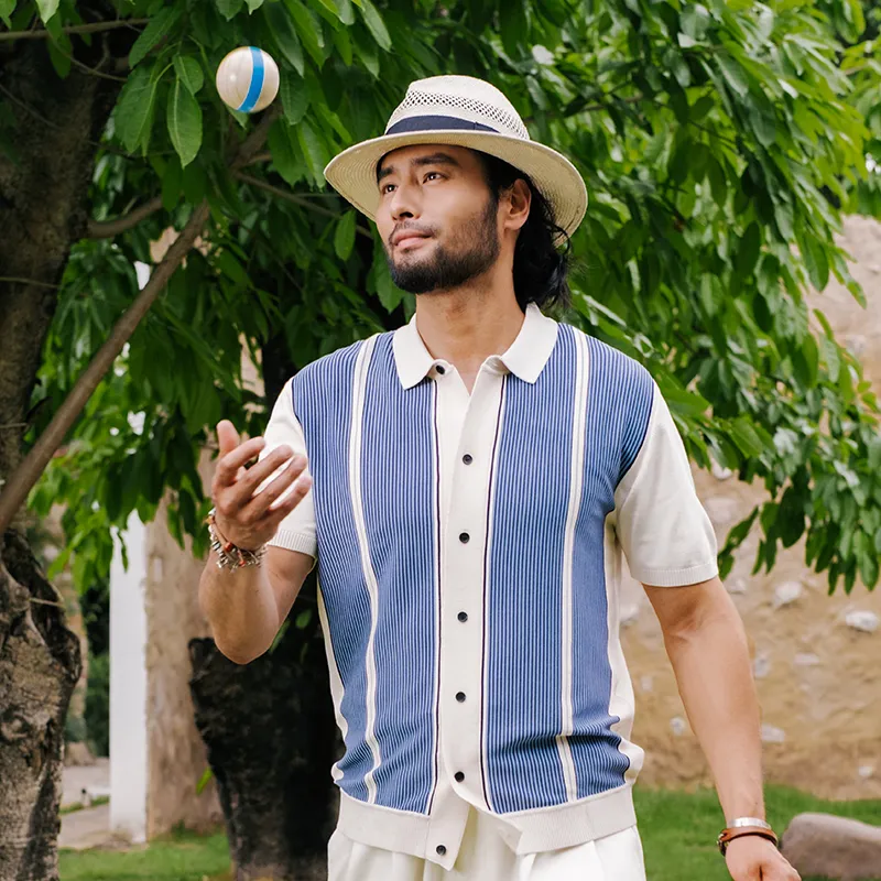 SOARIN YUPPIE Polo Shirts Men Majestic Blue Stripes-3