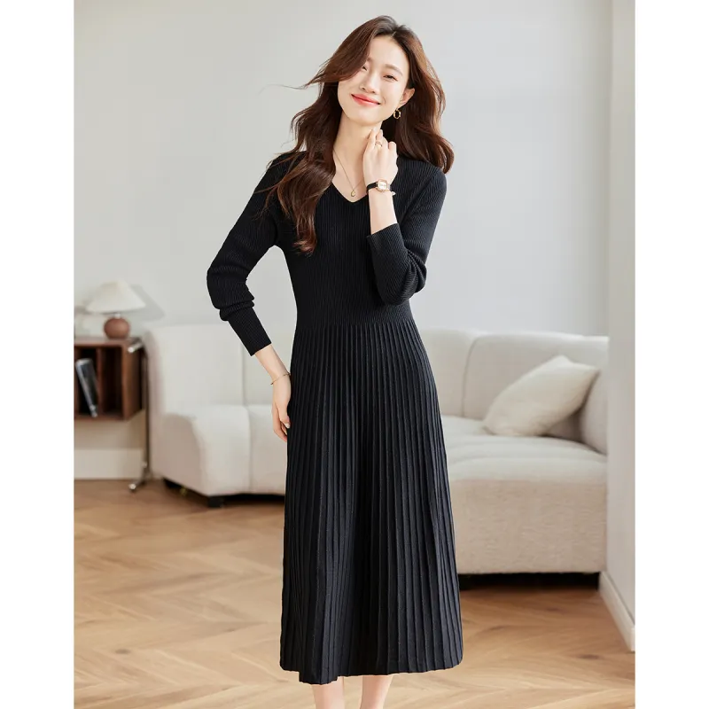Love Elaine Spring Fall Long Sleeved Dress Women's Black-6