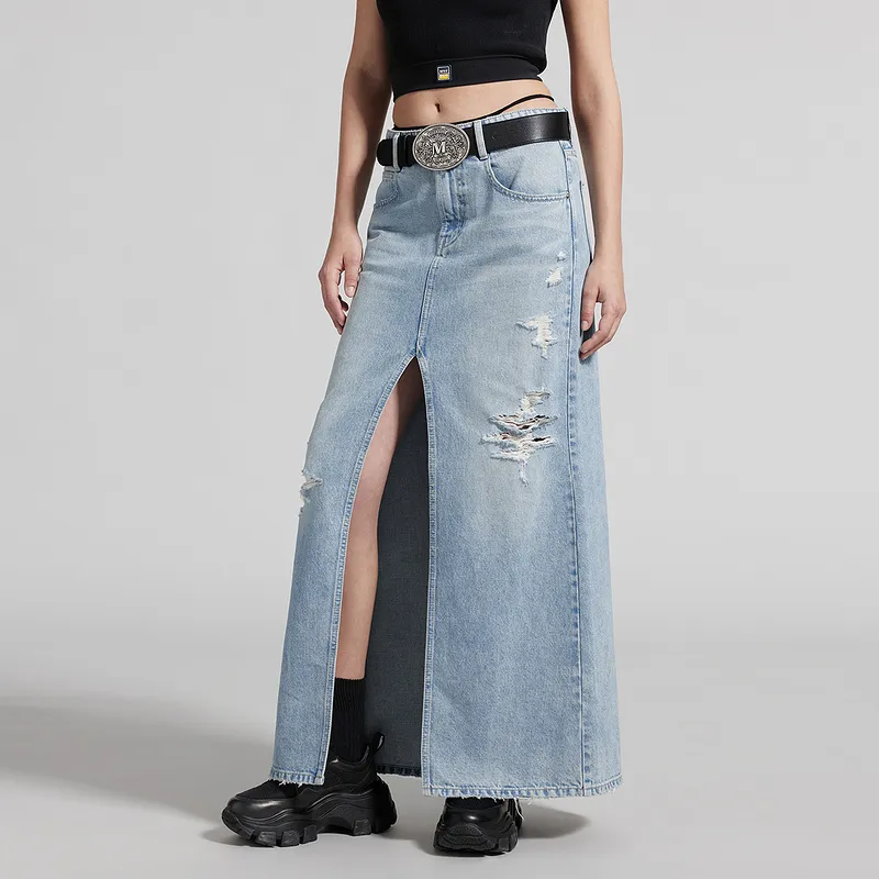 Miss Sixty Denim Long Skirts Women's Light Blue-4